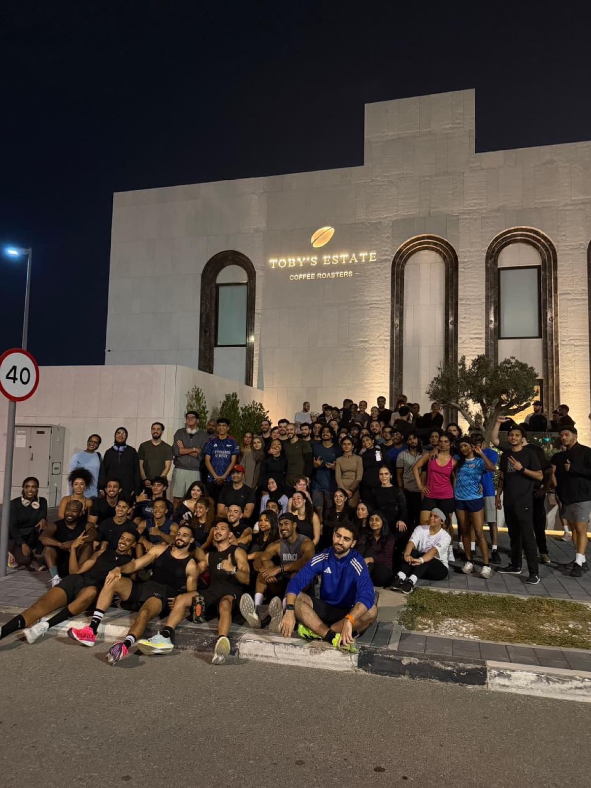 The LFG run group lined up before a morning run